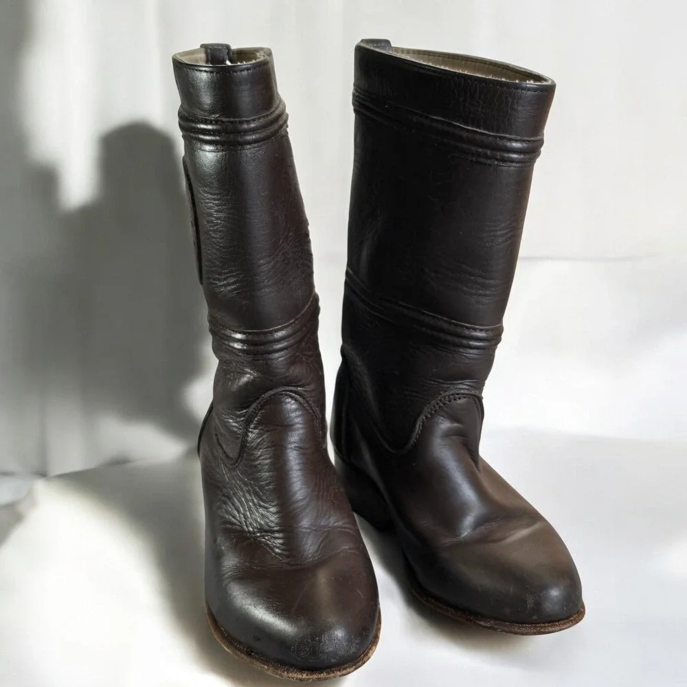 Mor Rom Kids Brown Leather Cowboy Boots with Horseshoe Detail Size 16.5‎